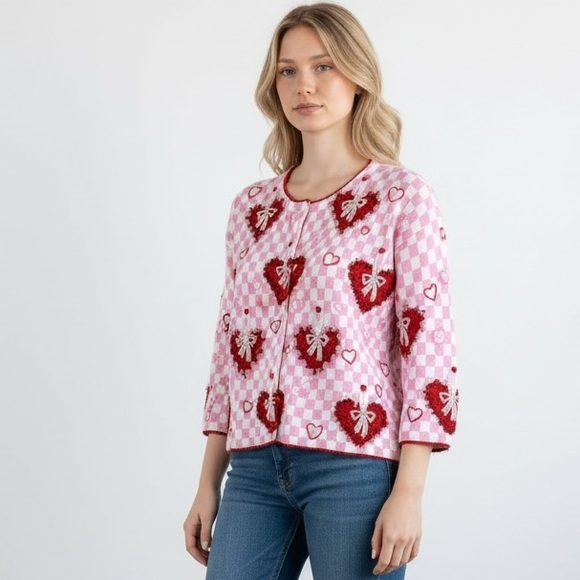 Design Options Sweaters - Design Options By Philip & Jane Gordon VTG Valentines Day Cardigan RARE